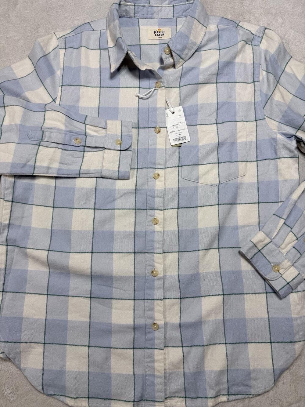 NWT Marine Layer Monterey Flannel Shirt Blue Plaid Soft Coastal Cowboy Sz Lg
